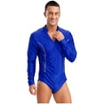 thumbnail image 3 of Kaerm Men's Sparkling Rhinestones Dance Shirt Long Sleeve Leotards Salsa Rumba Latin Dance Bodysuit Blue XXL, 3 of 7