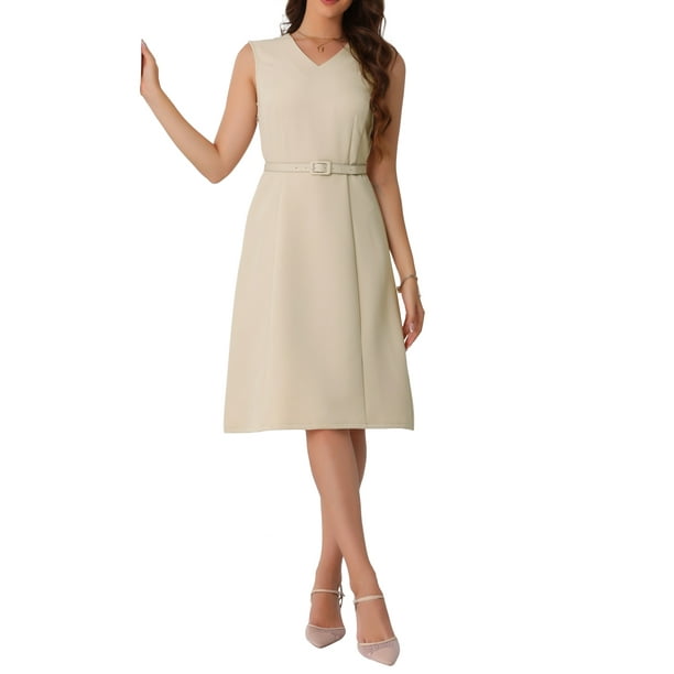 INSPIRE CHIC Vestido A-Line Sin Mangas Profesional para Mujeres XS Beige Oscuro