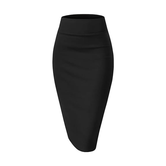 Quixlent Hip Wrapped Skirt Pure Color High-Waisted Slimming Skirt Breathable Fabric Front Slit Design Office Lady Skirt