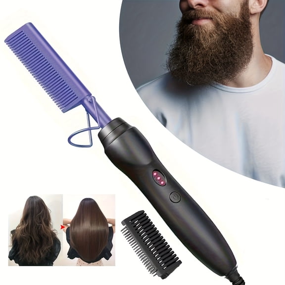 Hot comb hair straightener, electric comb, portable travel anti-burn beard straightener press comb ceramic curler flat curler