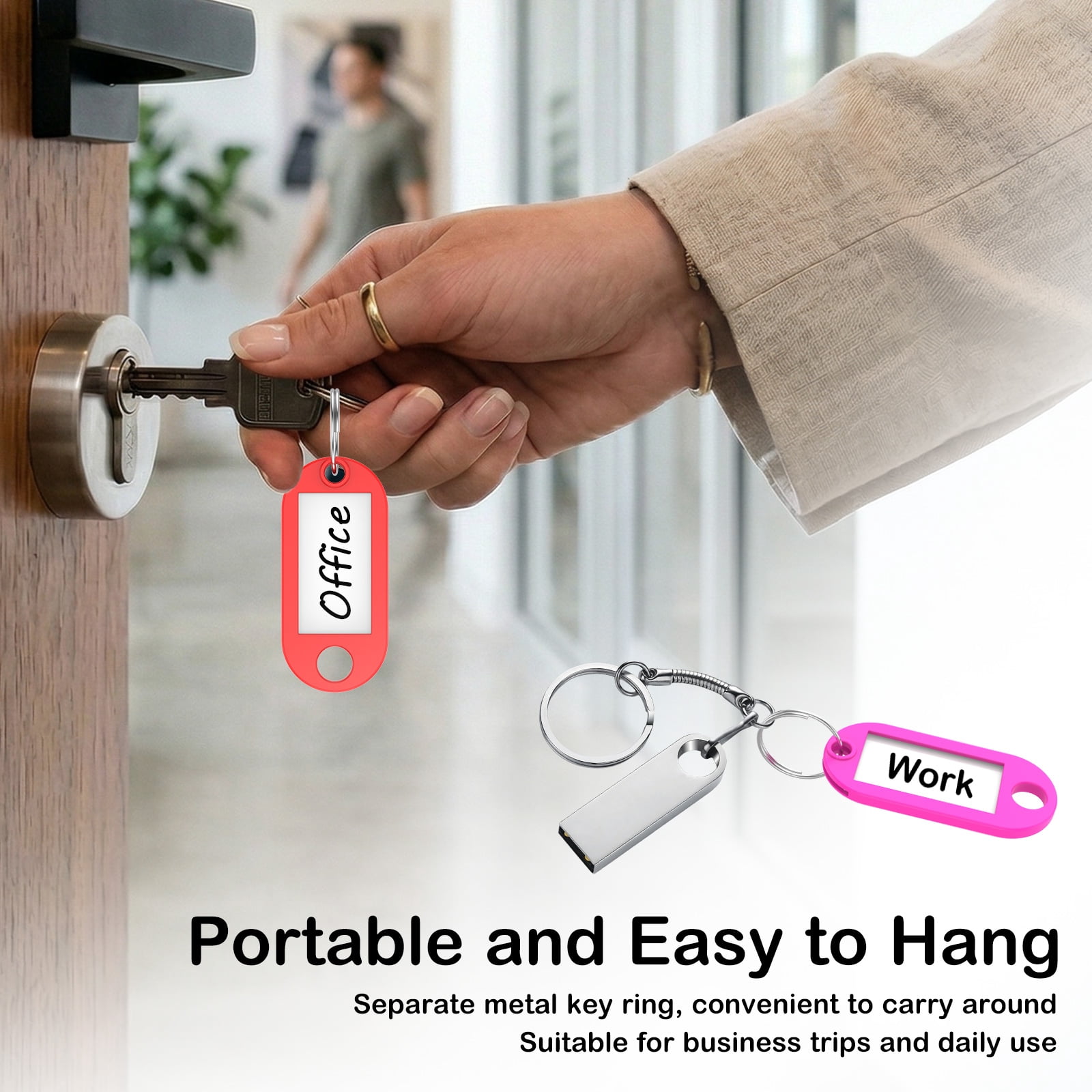 Grusce 500 Pack Tough Plastic Key Tag with Split Ring and Clear Label Window Portable Key Label for Keychain Suitcase USB Drive Toolbox