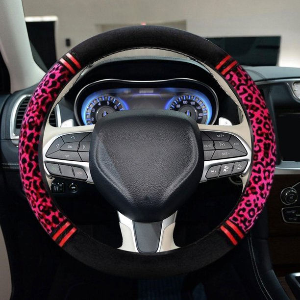 Reemplazo genérico de fácil instalación para mujeres y hombres, funda para volante de leopardo Estampado de leopardo rojo