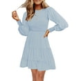 thumbnail image 1 of Femmes 2023 Décontracté Manches Longues Col Rond Élastique Taille Fluide Étagé Mini-Robe, 1 of 6