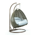 thumbnail image 5 of LeisureMod 2-Person Hanging Wicker Egg Chair with Stand, Indoor/Outdoor Patio Swing Hammock Lounge with UV-Resistant Beige Cushions, Light Grey, 5 of 9