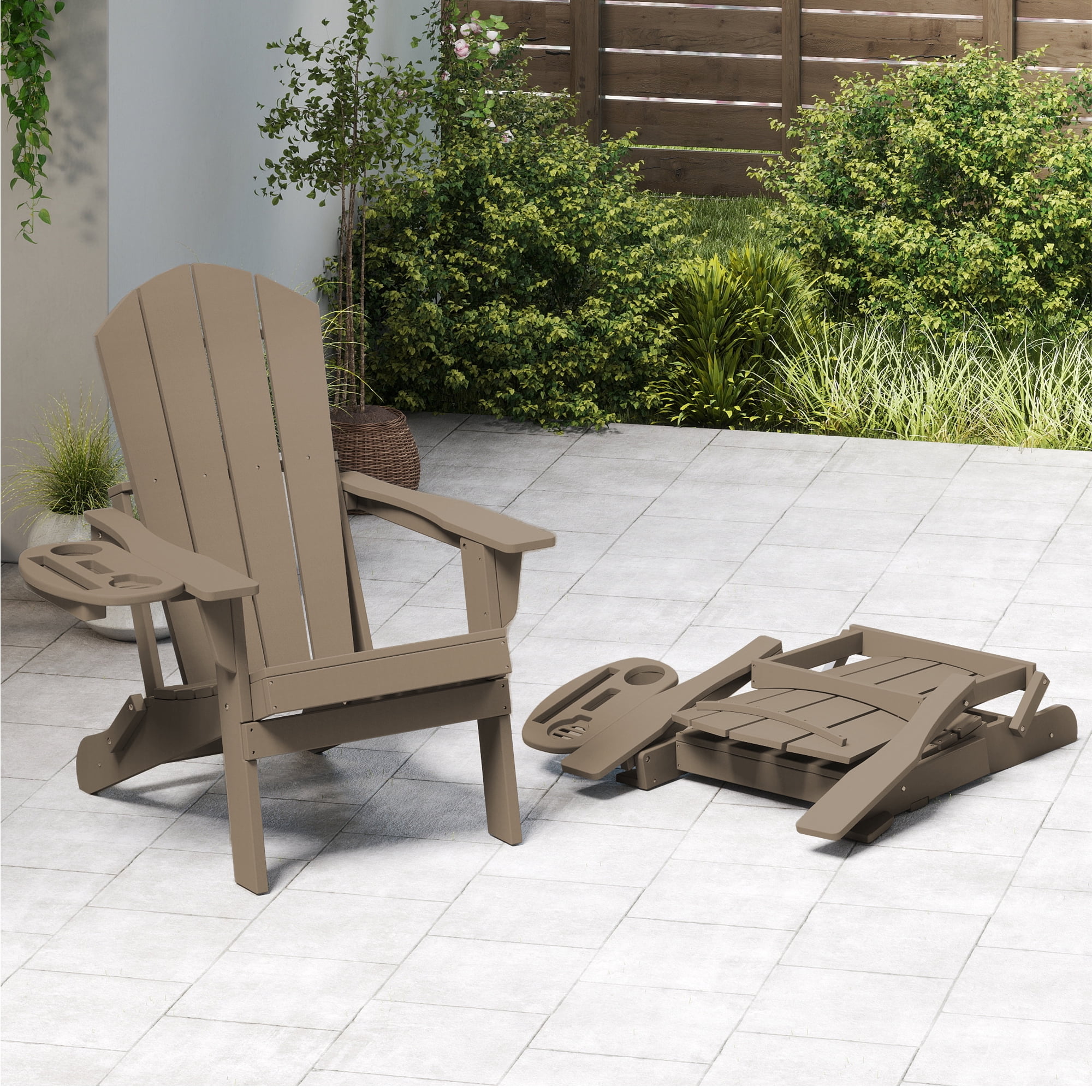 FOOWIN Folding HDPE Adirondack Chairs Set of 4, Brown