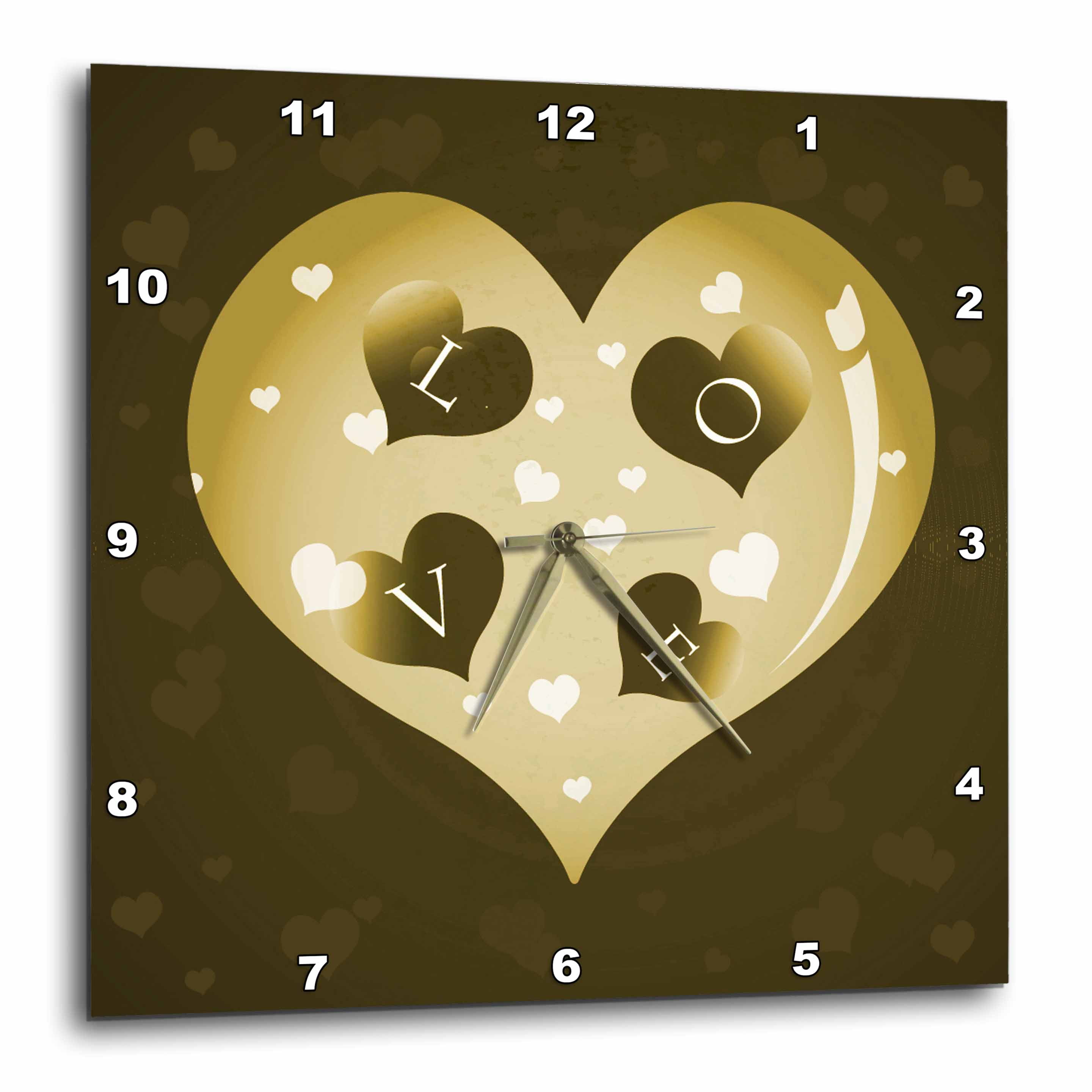 3dRose Large Tan Heart With Smaller Hearts That Spell Love Wall Clock