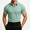 thumbnail image 2 of Timoontee Men's Fashion Short Sleeve Tee Collared Button Detail Printed Casual Durable All Season Easy Care Everyday Wear Green XXL, 2 of 9
