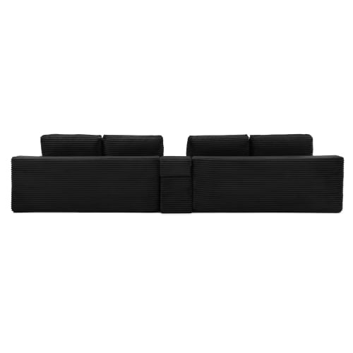 150" Oversized L-Shape Sectional Sofa with Deep Seat, Cup Holders & USB Ports, Corduroy Cloud Couch with Hidden Storage, Black