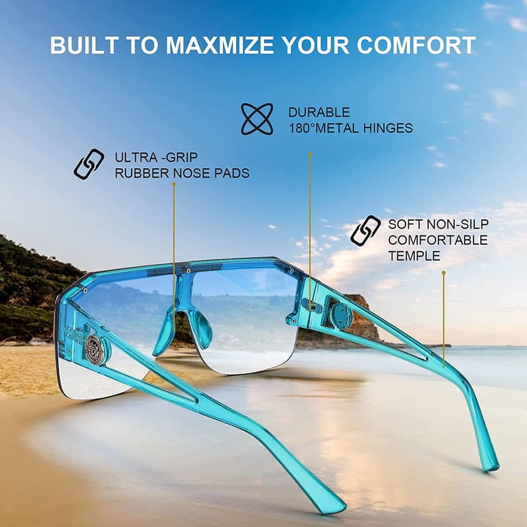 Square Oversized Flat Top Shield Sunglasses Unisex Retro Futuristic UV400 FEISEDY Square Flat Top Shield Sunglasses One Piece  main image 4