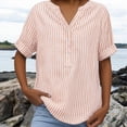 thumbnail image 7 of Endives Women's Linen T-Shirt Stand Color Striped Printed Loose Casual Short Sleeve T Shirt Women's Plus S-5XL Pink, 7 of 7