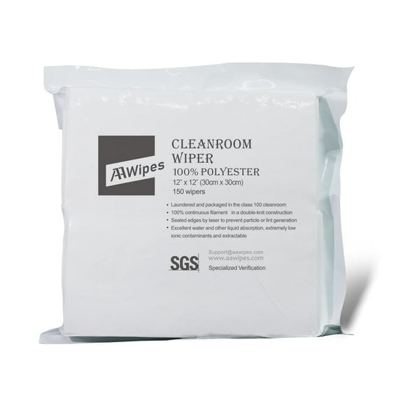 AAwipes Cleanroom Polyester Wipers 12"x12" (Bag of 150 Pcs) Double Knit 100% Polyester Wipes Lint Free Cloths with Ultra-fine Filaments, Laser Sealed Edge, Class 100 Cloths, Ultra-Soft Wipes
