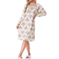 thumbnail image 2 of Camisón de mujer con flores, de manga larga, con pliegues, manga raglán, puños elásticos, midi con bolsillo, pijama, vestido de noche XL verde, 2 of 6