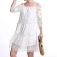 thumbnail image 3 of Vestido largo de encaje con hombros descubiertos para mujer: falda escalonada, mangas con volantes, elegante para bodas y fiestas, 3 of 8