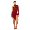 thumbnail image 4 of Aislor Robe de Danse Lyrique pour Femmes une Épaule Manches Longues Dentelle Maille Robe de Patinage Artistique Bordeaux S, 4 of 7