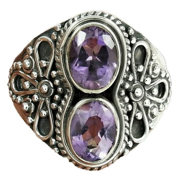 Natural Amethyst Purple Gemstone Oval Ring, Statement Designer Band Ring, Anniversary Gifts For Women, Attractive Jewelry, February Birthstone, Silver Oxidized Ring (amethyst, Size 7)