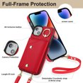 thumbnail image 4 of Crossbody Strap Wallet Case for iPhone 13 with Wrist Strap, 360° Rotating Ring Kickstand & Card Holder PU Leather Purse Magnetic Snap Zipper Case Cover for iPhone 13, Red, 4 of 9