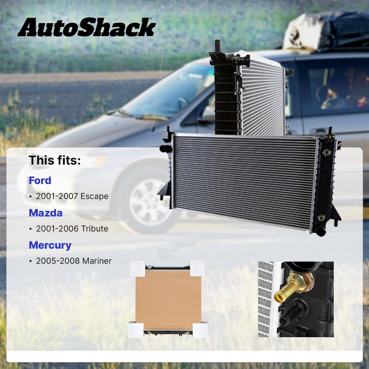 Autoshack Radiator Compatible with Ford, Mazda & Mercury, Escape 2001-2007 Tribute 2001-2006 Mariner 2005-2008, L4 2.0L 2.3L V6 3.0L, with Transmission Oil Cooler