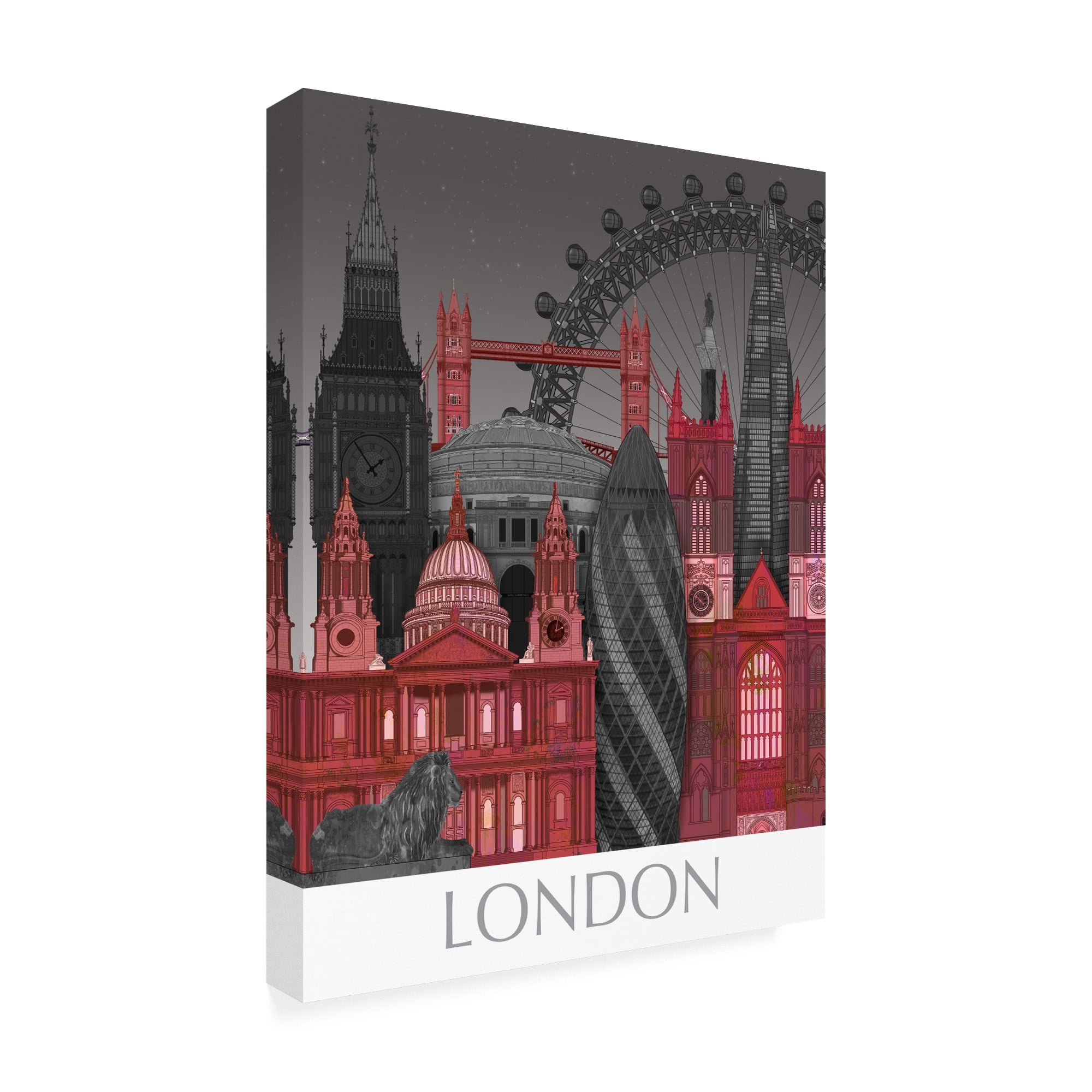 Trademark Fine Art 'London Elevations by Night Red' Canvas Art by Fab Funky