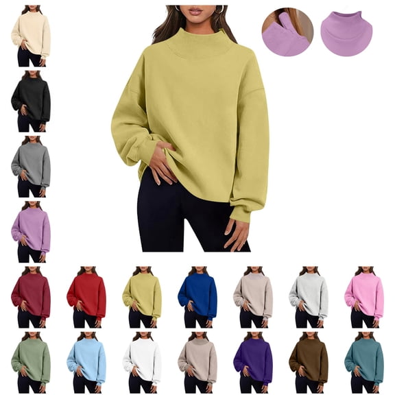 Meichang Women's Mock Neck Sweatshirt Oversized Cozy Drop Long Sleeve Pullover Casual Soft Lightweight Fall Winter Sweatshirts