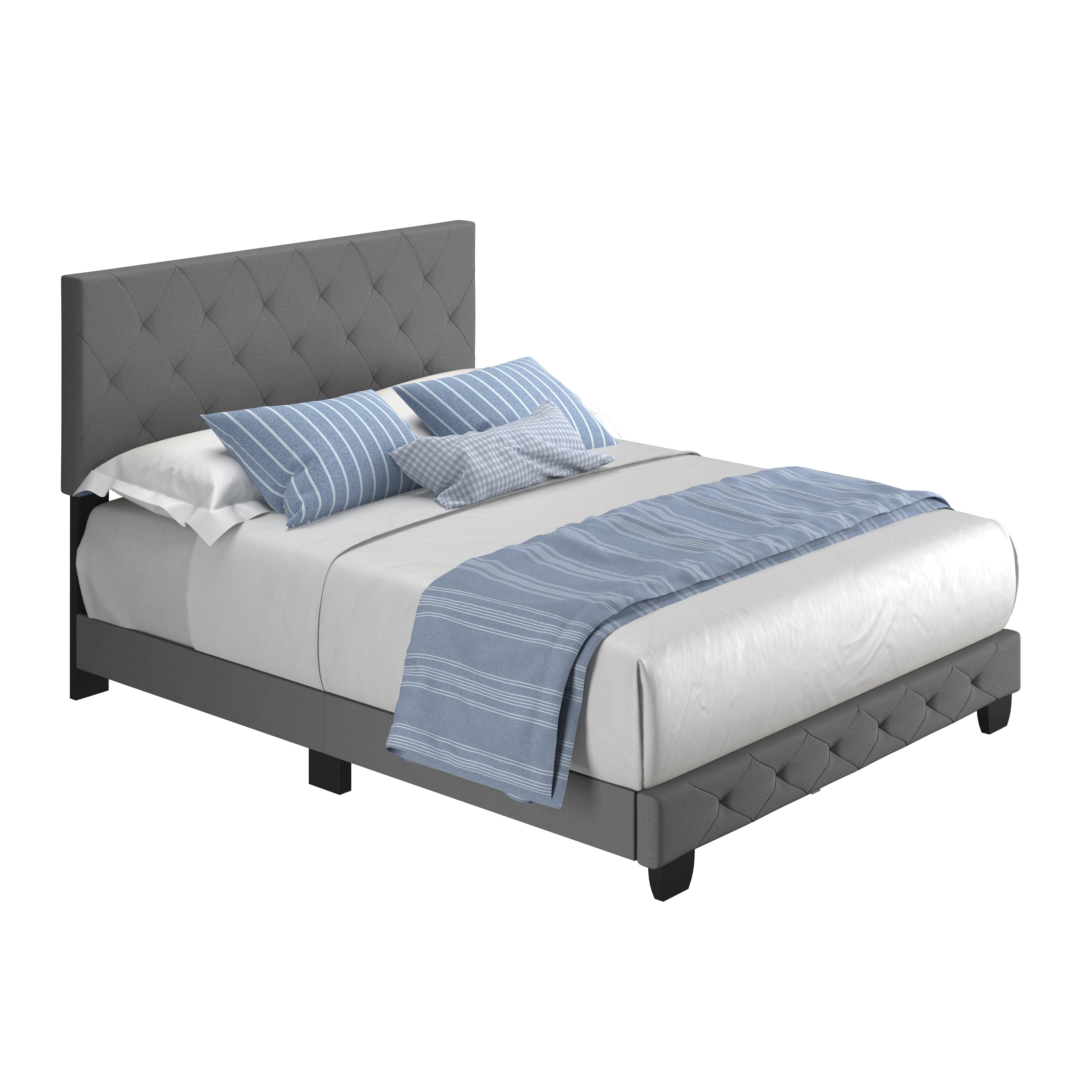 Boyd Sleep Chloe Gray Linen King Size Fully Upholstered Platform Bed Frame with Adjustable Headboard