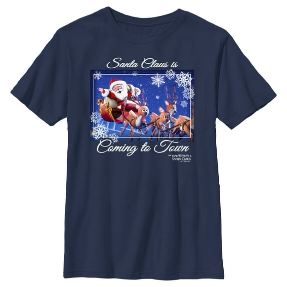 Boy's The Year Without a Santa Claus Santa Claus is Coming to Town Graphic Tee Navy Blue X Large