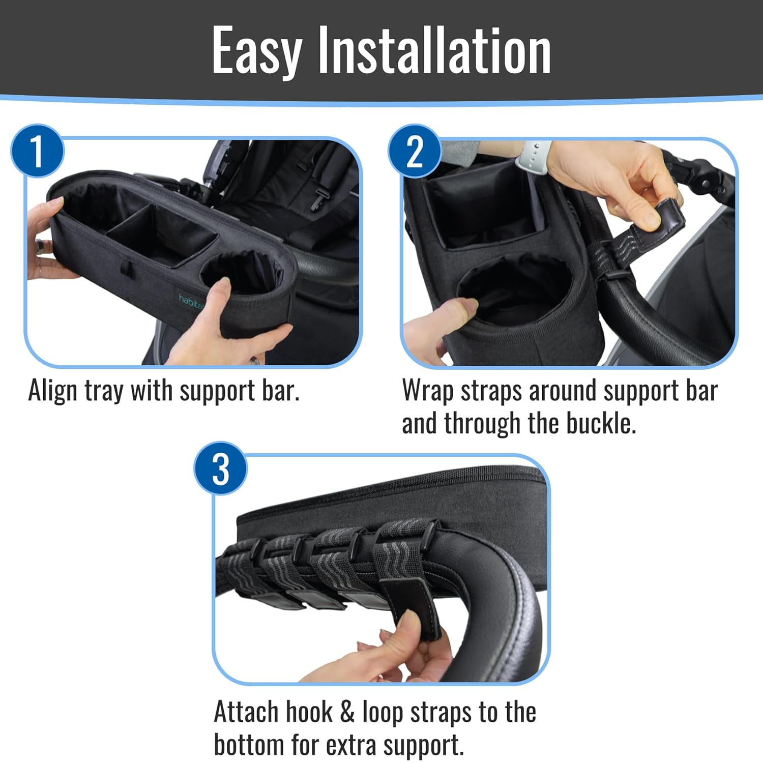 Habitat Universal Insulated Cup Holder Divided Compartment Non-Slip Straps Stroller Snack Tray for Most Strollers