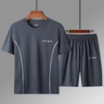 thumbnail image 2 of Men's 2 Piece Matching Short Sleeve Set Nylon Spandex Athletic Training Outfits Quick Dry Performance Joggers Gym Workout Running Casual | Zenithor,Gray L, 2 of 9
