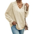 thumbnail image 2 of Women'S Casual Blouse - Dot Summer Shirts Elegent V Neck Long Sleeve Loose Dressy Office Tops Apricot S, 2 of 9