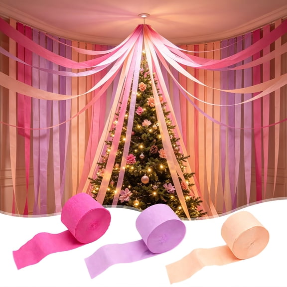 Colorful Crepe Paper Roll Streamers, Crinkled DIY Garland Decor Supplies, Vibrant Hanging Ribbon for Graduation Party, Wedding Bridal Shower and Birthday Celebration Scene Layout