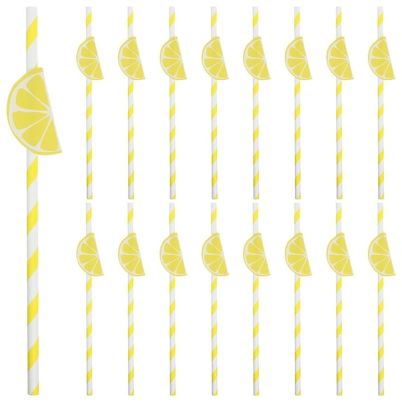QIDITONG 40pcs Lemon Paper Straws Party Decorations For Cocktails And Milkshakes Lemon Paper Straws Juice Drinking Straws Cocktail Coffee Straws For Prom Party