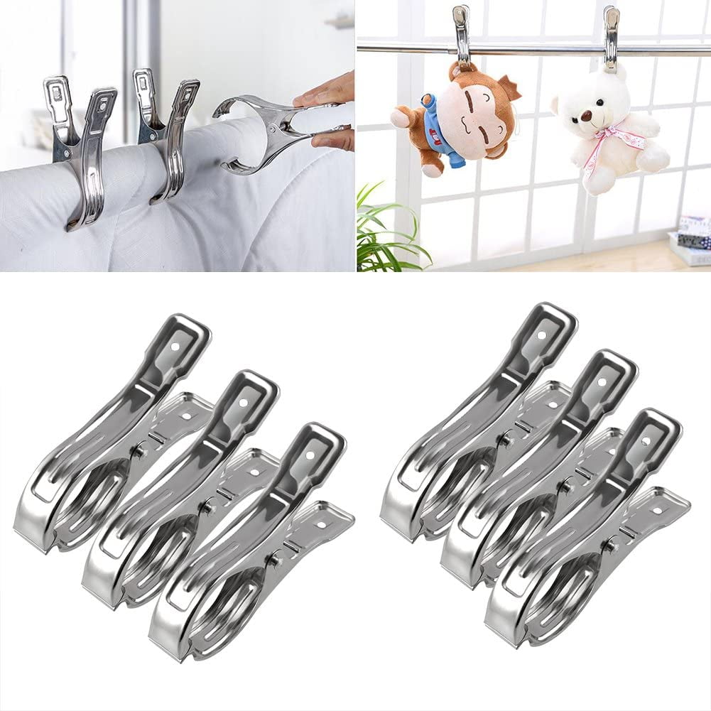 6 Packs Double Strong Jumbo Stainless Steel Quilt Hanger Clips Clothes Beach Towel Clips Pegs Hanger Clothing Pins for Clothesline Hangers Quilt Pool Loungers Windproof 5.5 Inches Walmart