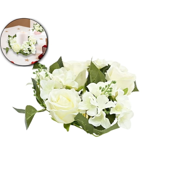 Rose Candle Rings, Wreaths Artificial Flowers Multicolor Wreath Decor for Tables Party Valentine Day Home Dinner Decoration