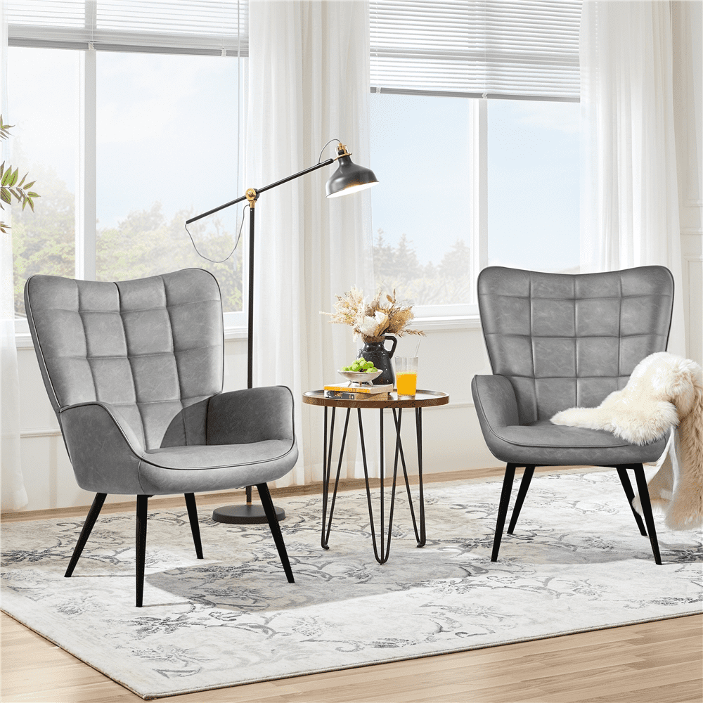 Alden Design Mid-Century Modern Faux Leather Wingback Accent Chair, Gray