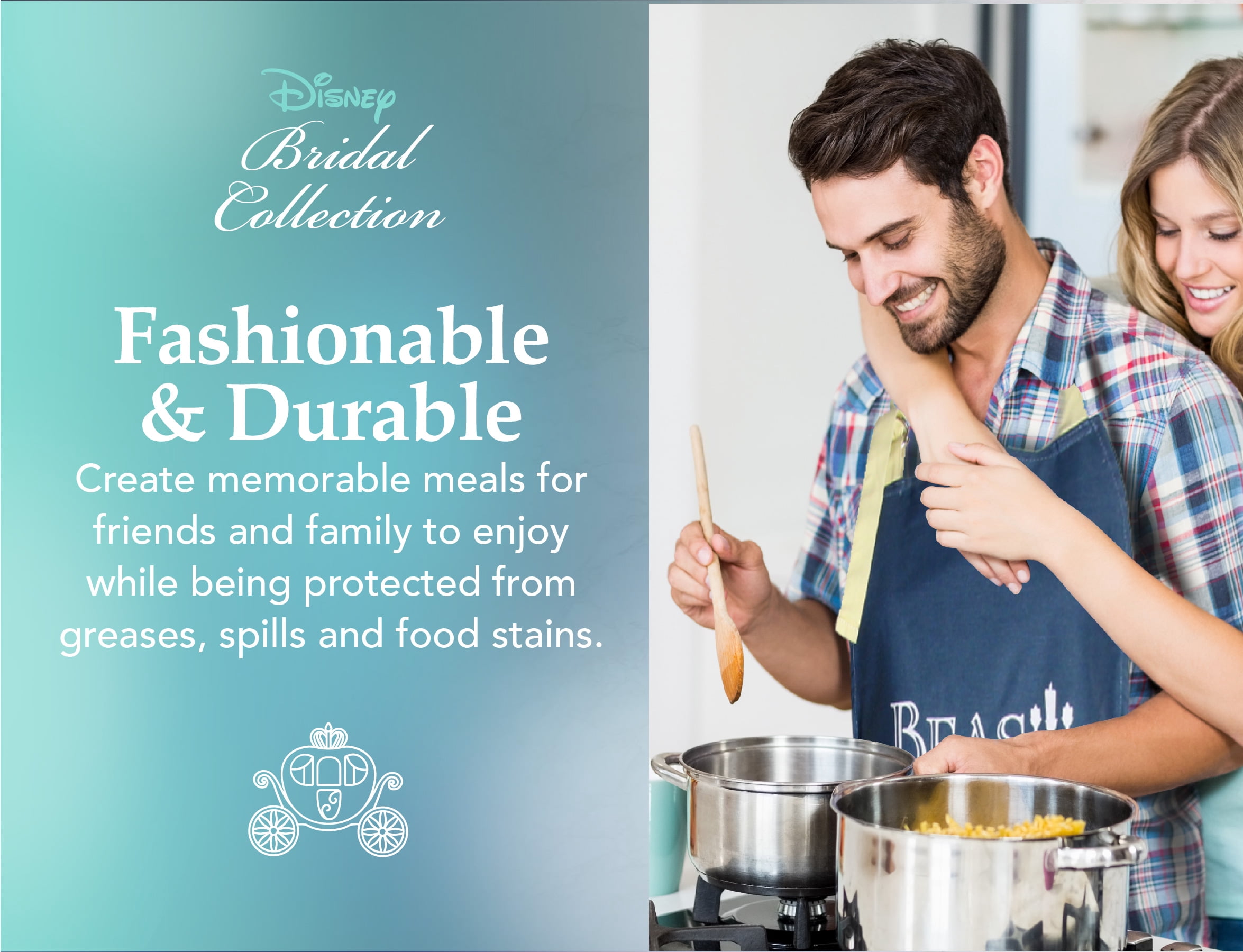 Disney Princess Cotton Apron, 2pk - Durable Yet Lightweight Kitchen Apron to Wear While Baking, Cooking, Grilling & More - Cute Cooking Apron to Protect Your Clothing from Stains -Beauty and the Beast