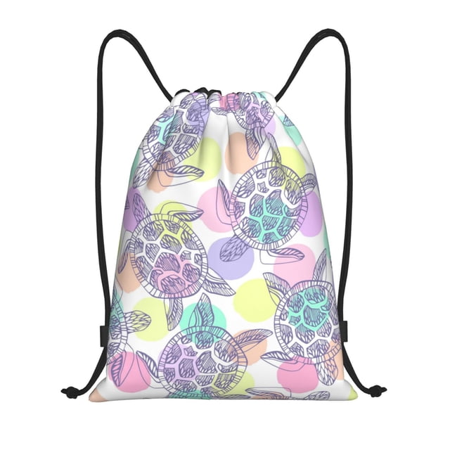 Saiise Sea Turtles Pattern Sports Drawstring Backpack - String Swim Gym Bag with Wet Proof Pocket for Women&Men-Small
