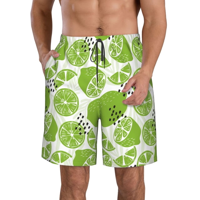 Balery Green Various Lemons Traje de Baño Estilo Hawaiano para Hombre, Shorts de Secado Rápido con Bolsillos-Large