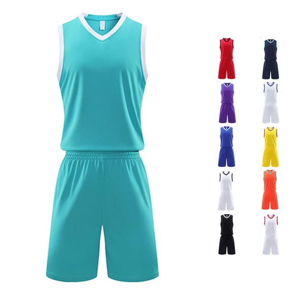 HCYSFG Girls Color Block Basketball Uniform Sets 2 Piece Sleeveless V Neck Athletic Clothing Sets And Shorts Elastic Waist Contrast Sports Sets