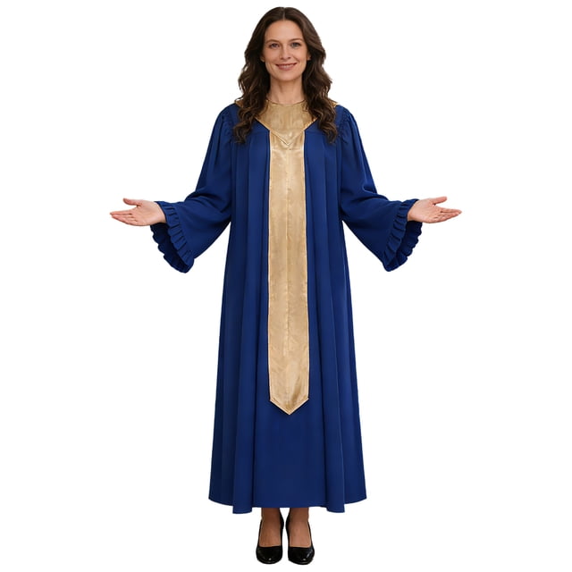 RUNQHUI Women’s Choir Robe Roman Cassock Flared Long Sleeves Pulpit Robe and Pastor Royal Blue XL