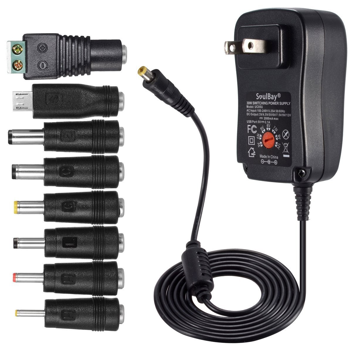 3V to 12V 30W Universal AC/DC Power Adapter plug supply with 8
