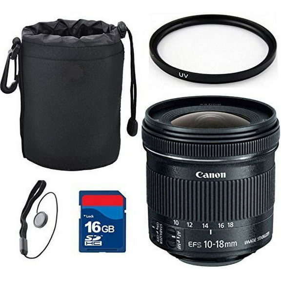 Canon EF-S 10-18mm f/4.5-5.6 IS STM Lens, 16GB High Speed SD Memory Card and More (International Version)