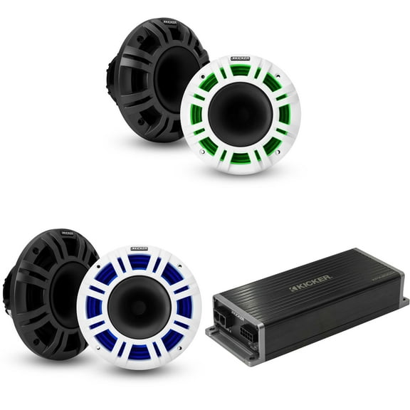 Kicker Marine KPX300.4 Powersports Amp & 6.5",  8" HLCD Marine LED Speakers