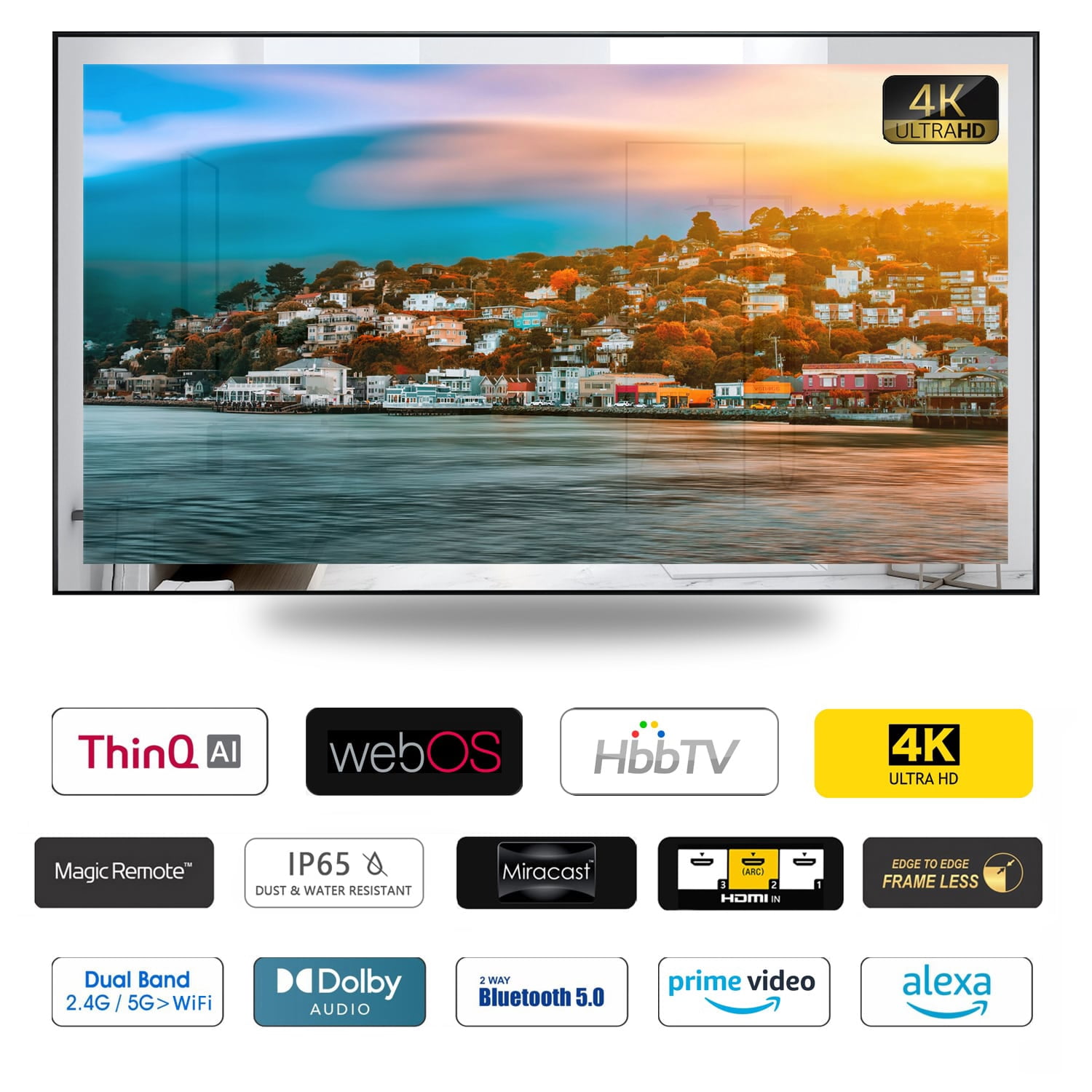 Soulaca 55 inches New Waterproof IPX6 Large Screen Mirror TV for Bathroom SPA ATSC DTV Tuner WiFi Bluetooth Indoor Advertising Monitor Hotel