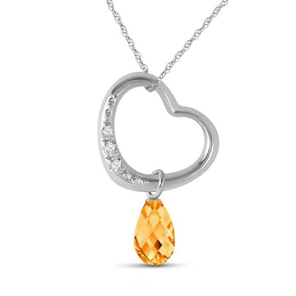 Galaxy Gold 14k14" White Gold Open Heart with Genuine Diamond and Citrine Pendant Necklace