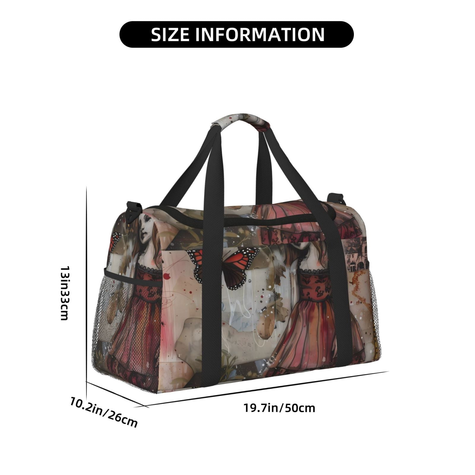 Fuzoiu Vintage Collage Girl Butterfly Print Travel Duffle Bag,Carry On Tote Bags,Duffel Bag,Sport Gym Bag, Hospital Bag for Labor and Delivery, Overnight Bag,Luggage Bag