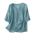 thumbnail image 3 of Linen Tops for Women Embroidered 3/4 Sleeve Bohemian Peasant Shirts V Neck Boho Spring 2026 Gauze Cotton Blouse Tunic, 3 of 6