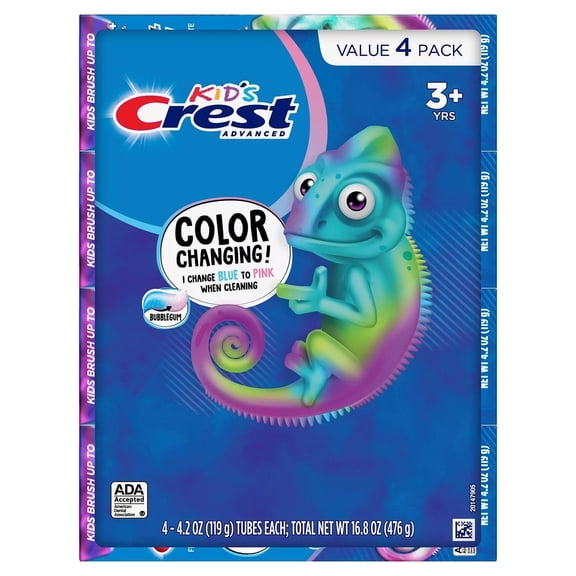 Crest Advanced Kid's Color Change Fluoride Toothpaste, Bubblegum (4.2 Oz, 4 Pk)