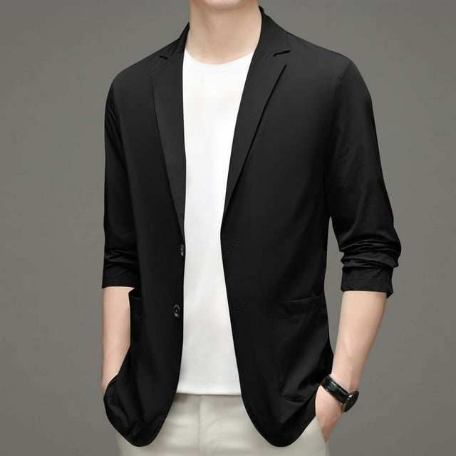 NJDVHB Man Solid Fashion Lapel Casual Pocket Button Coat,Black,XXXXL