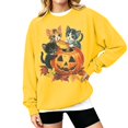 thumbnail image 2 of Peichun Halloween Pumpkin Cat Sweatshirts for Women Fall Winter Long Sleeve Crew Neck Loose Pullover Tops Vintage Spooky Season Graphic Loose Comfort Fit Hoodless Sweatshirt 1-Yellow XL, 2 of 4