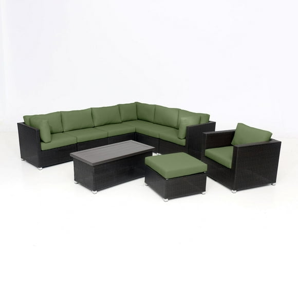 Innesbrook Collection Ensemble de conversation de patio en aluminium 9 pièces avec coussins verts