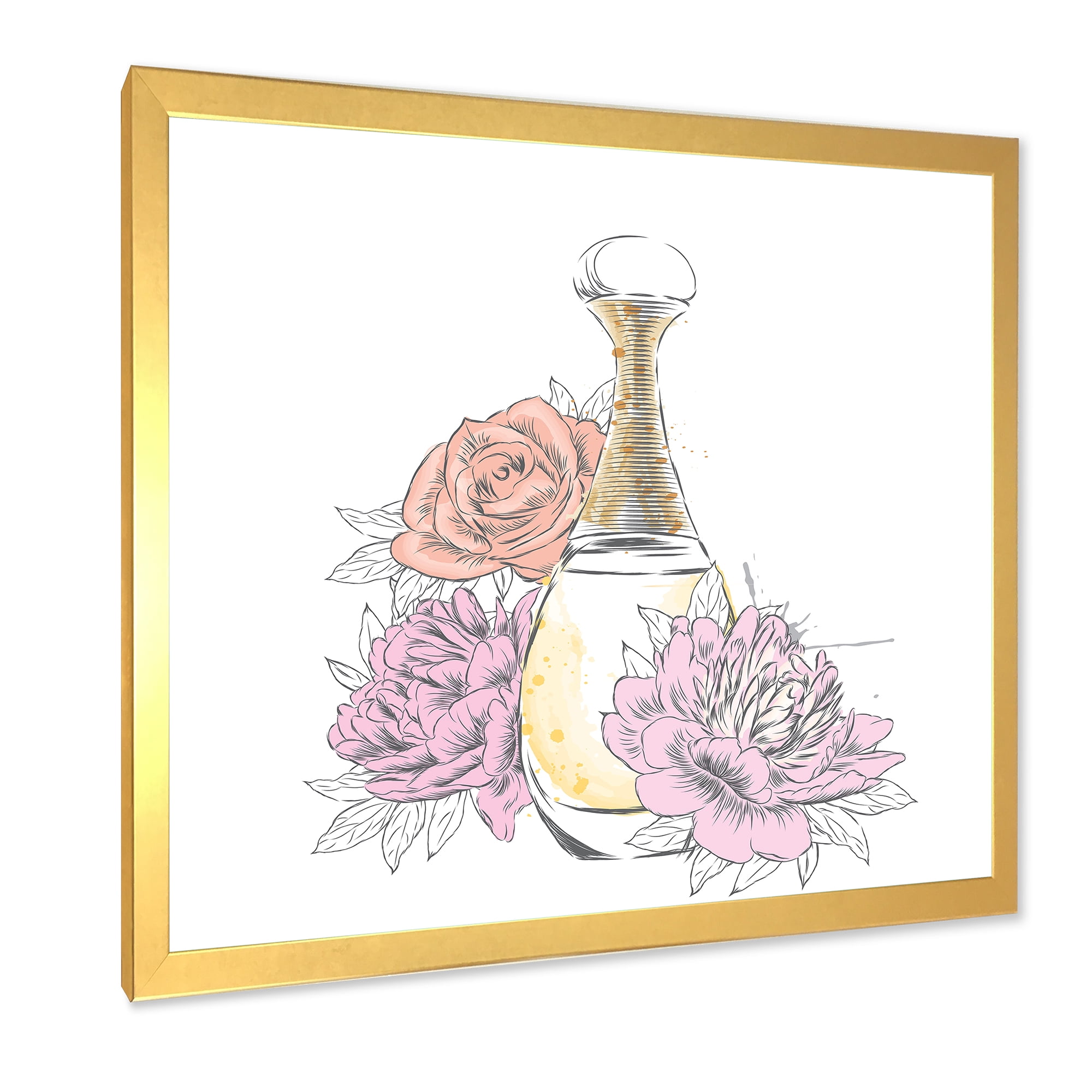 Designart 'Bouquet of Flowers and Perfume Bottle I' Traditional Framed Art Print